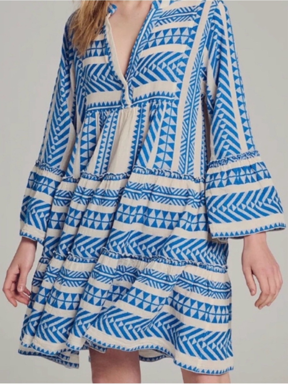 En Crème Blue & White Boho Dress - Small